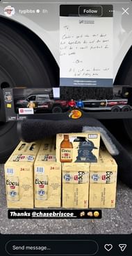 Chase Briscoe sent a beer and model boat to his teammate (Source: @tygibbs via Instagram)